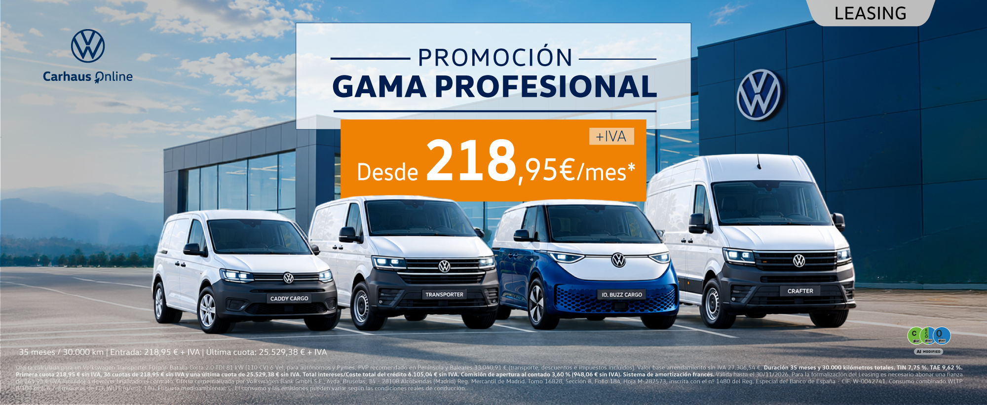 Gama Profesional Volkswagen en leasing desde 218,95 euros al mes más IVA